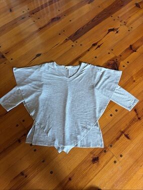 Soft V-Neck Poncho Tunic in Light Gray by Song n Spirit